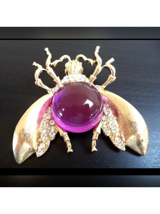 Jelly Belly Jewelry - VINTAGE RHINESTONE JELLY BELLY WINGED INSECT 3 3/8" BROOCH